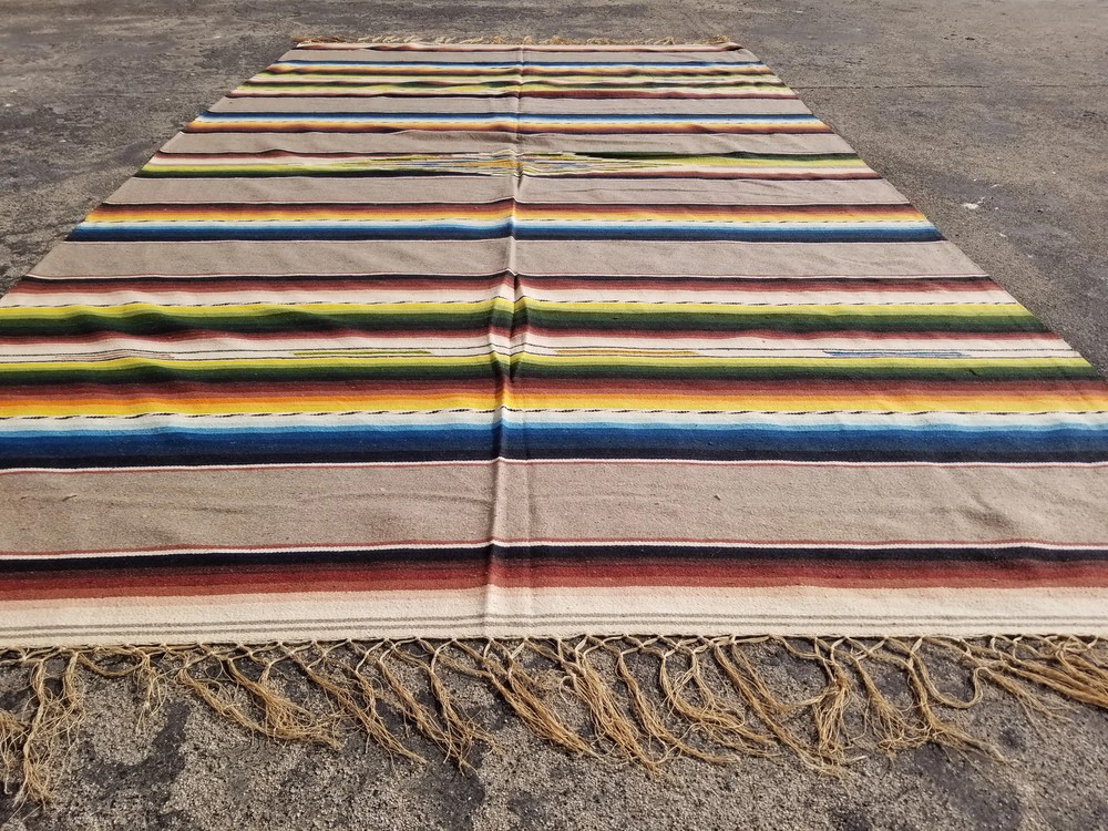 Vintage Handmade Mexican Saltillo Serape Wool Multicolor Kilim 7.0x4.1 ft