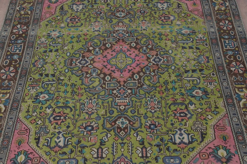 Green Geometric Wool Traditional Over-Dyed Handmade Dining Room Area Rug 6x9 gallery