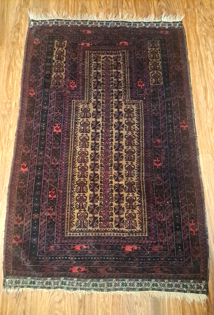 Antique Baluchi Rug Handmade Afghan Middle East Abstract Red W Fringe 56x36 gallery