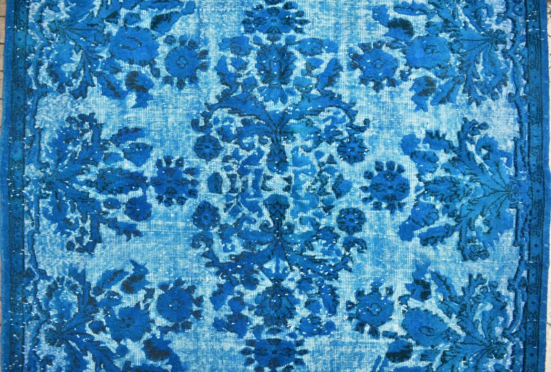 Turkish Rug 5x9 Handwoven Oushak Rug 178x286cm Overdyed Wool Embossed Blue Rug gallery