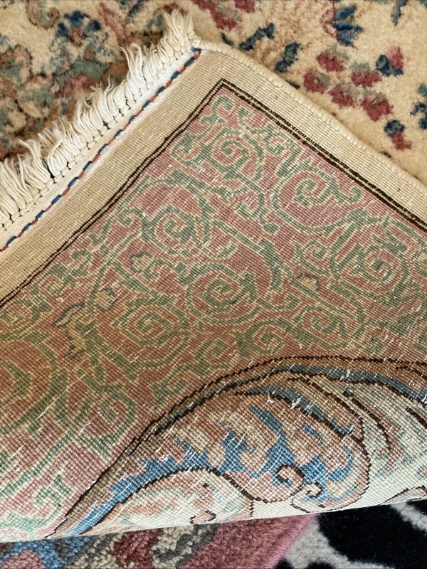 Antique Wool Runner Hand Knotted Ivory 3x12 Kermann Blue Green Pink Davidian gallery