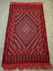Vintage Tunisian Margoum Rug 53″x82″ Handwoven Wool Red Geometric Carpet 2013