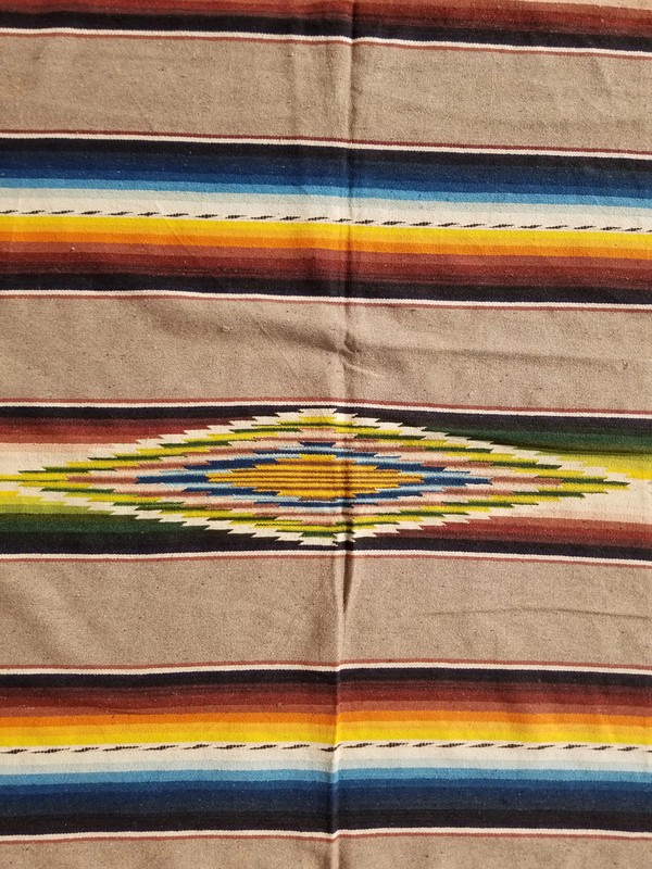 Vintage Handmade Mexican Saltillo Serape Wool Multicolor Kilim 7.0x4.1 ft gallery