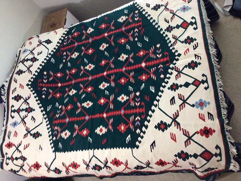 Big Handwoven Sarkoy Kilim Wool Tapestry Blanket Rug 80x76 Turkish Wall Hanging gallery