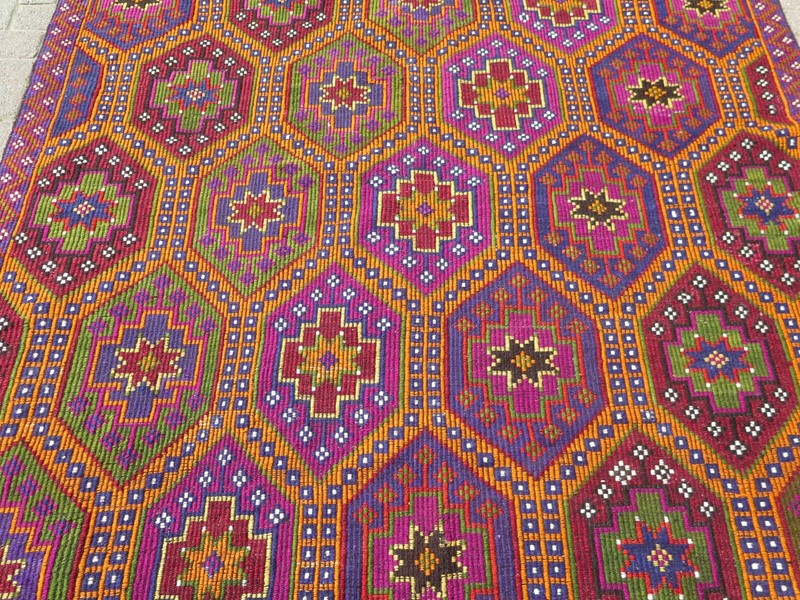 Boho Rug, Area Rugs, Turkish Kilim, Embroidery Rug, Handmade Wool Carpet77"x107" gallery