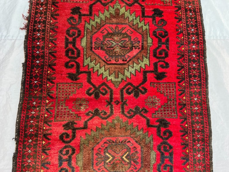 Vintage Afghan Hand-Knotted Baluchi Rug 2'11 x 4'11 ft Red Geometric Area Rug gallery