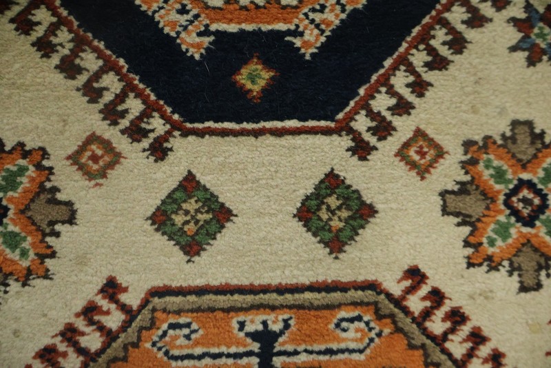 Elegant Geometric 12 ft Runner Rug 3x12 Ivory Wool Handmade Nomad Vintage Carpet gallery