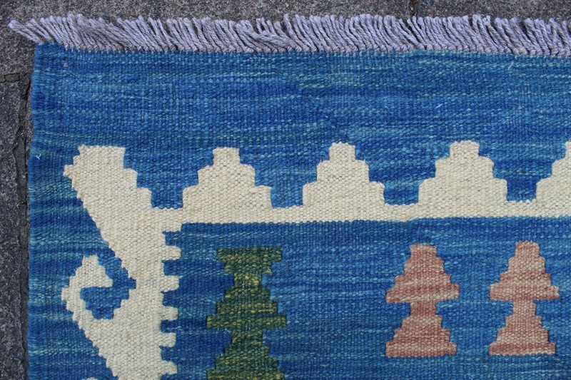 Kilim Vintage Traditional Hand Made Oriental Blue Wool Large Kilim 400x310cm gallery