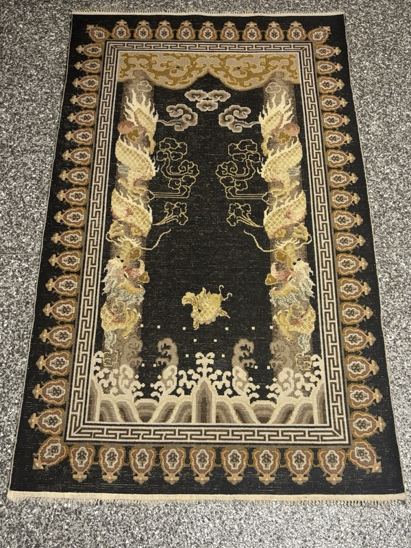 Vintage Chinese Hand Knotted Tibetan Pillar Dragon Rug Wool Area Runner 3x5 Feet gallery