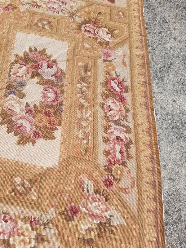 Vintage Handmade French Floral Needlepoint Rug Wool Carpet 140x84 cm gallery