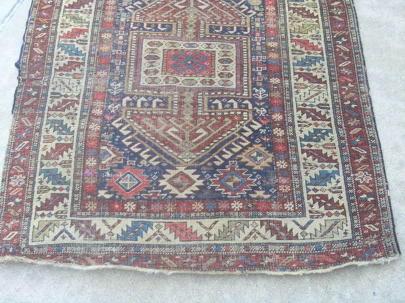 Antique Caucasian Kazak Geometrical Runner 37x105" gallery