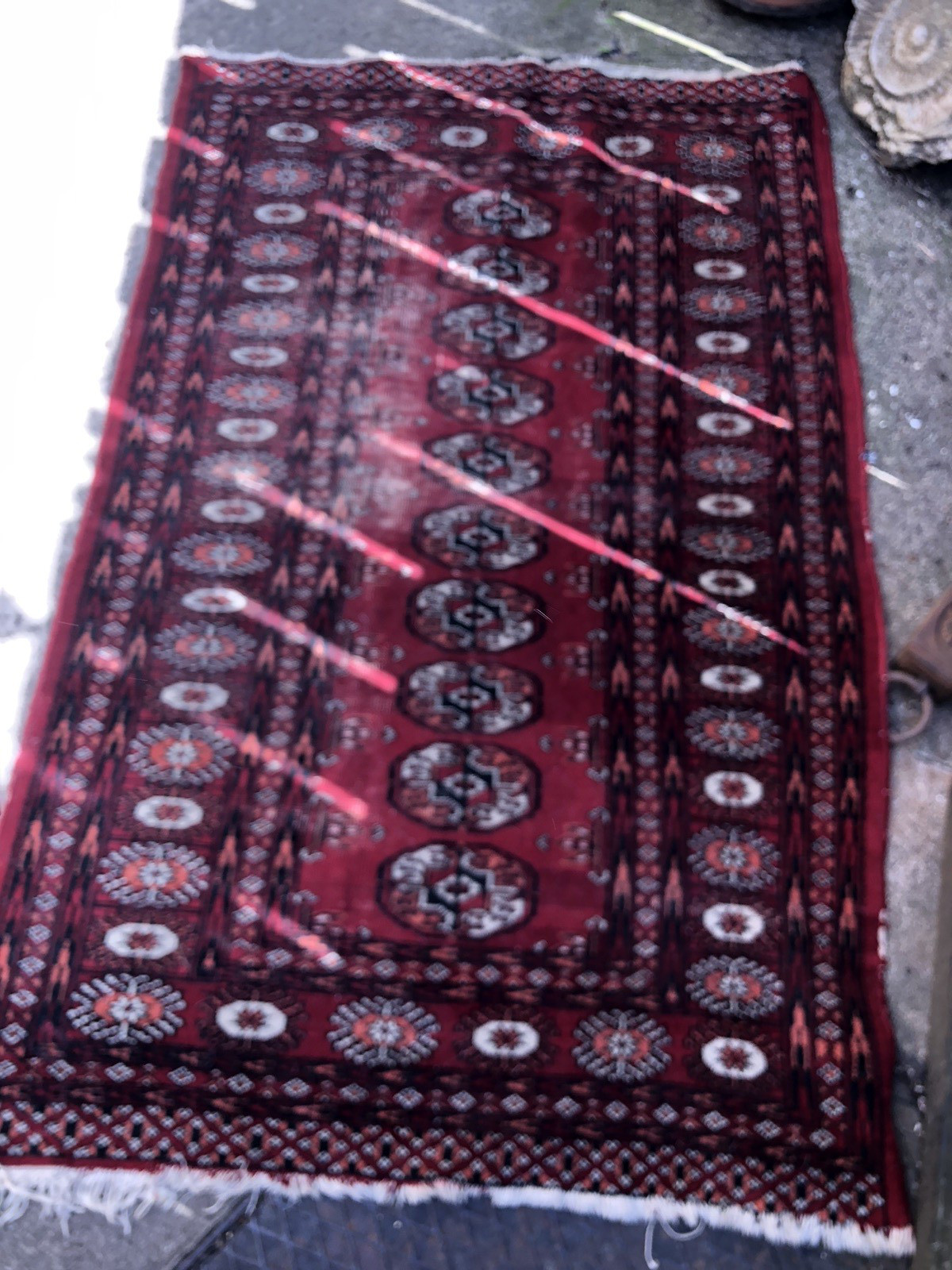 Afghan rug Antique vintage Turkmen hand woven wool distressed mat 50" x 31" gallery