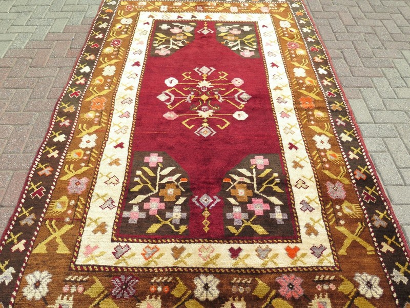 Turkish Rug, Area Rug, Antique Rug Wool Floor Rug Konya Handmade Carpet 64"X101" gallery