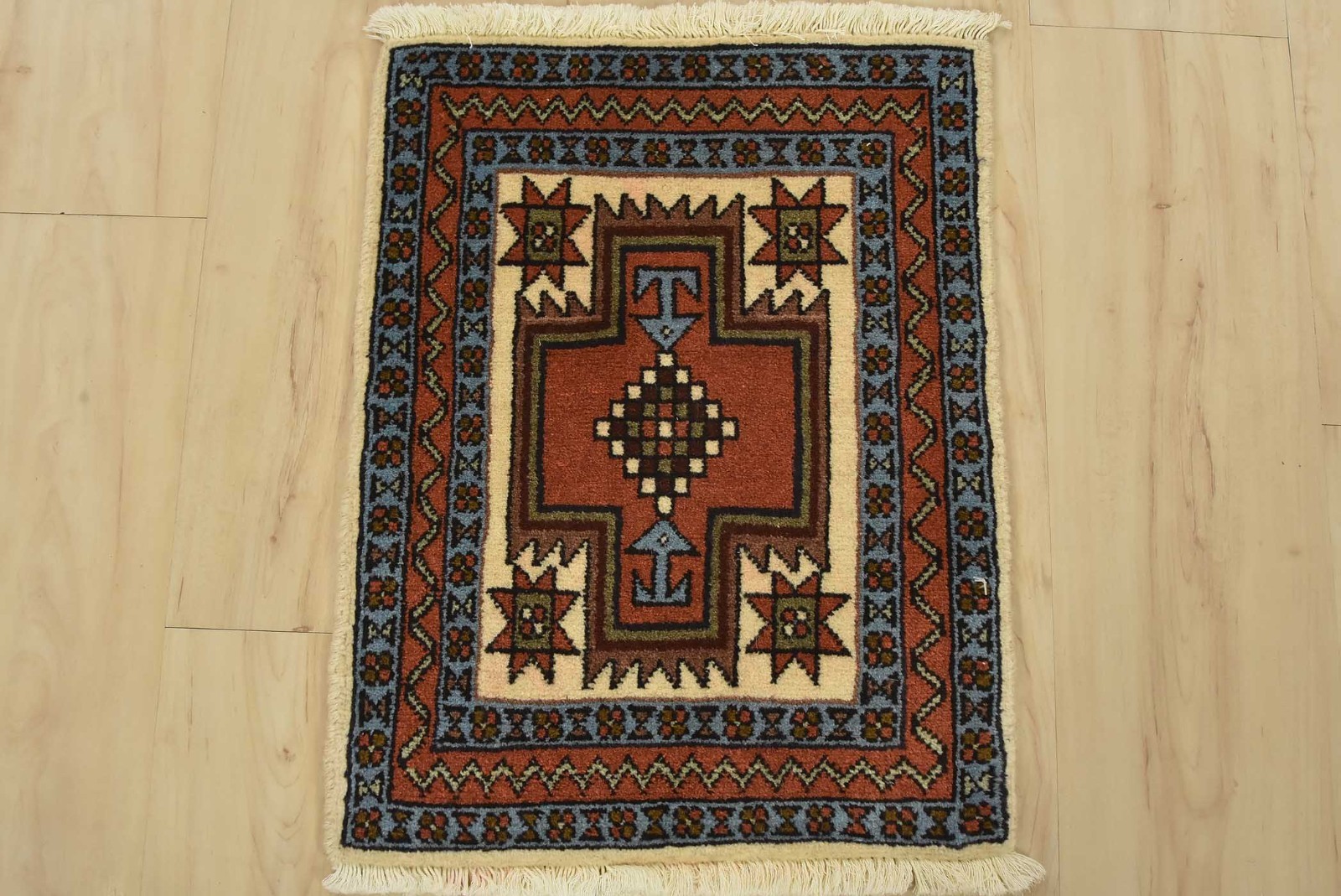 Meshkin Rug 1’5” x 1’9” Ivory Wool Vintage Tribal Hand-Knotted Carpet gallery