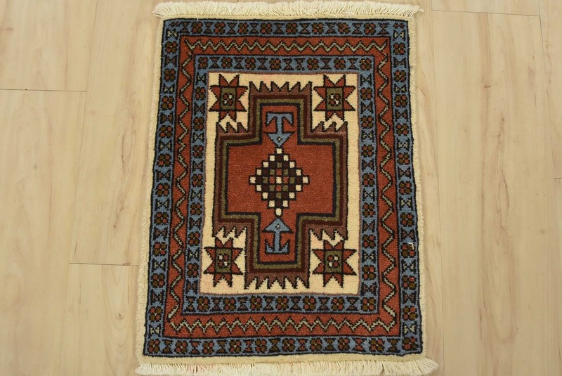 Meshkin Rug 1’5” x 1’9” Ivory Wool Vintage Tribal Hand-Knotted Carpet gallery