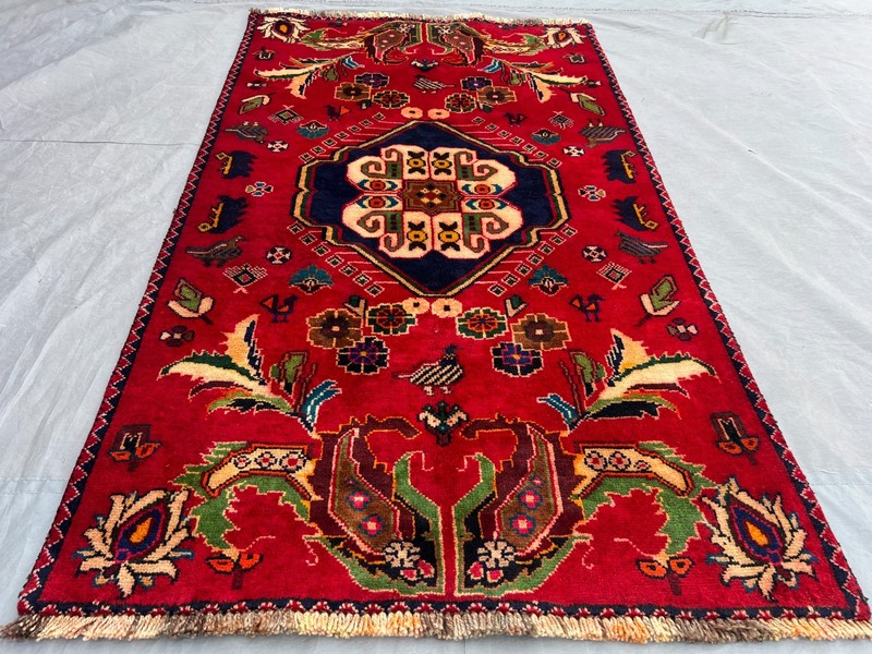 Red Vintage Caucasian Floral Hand Knotted Wool Rug 3x5 Boho Small Area Rug gallery