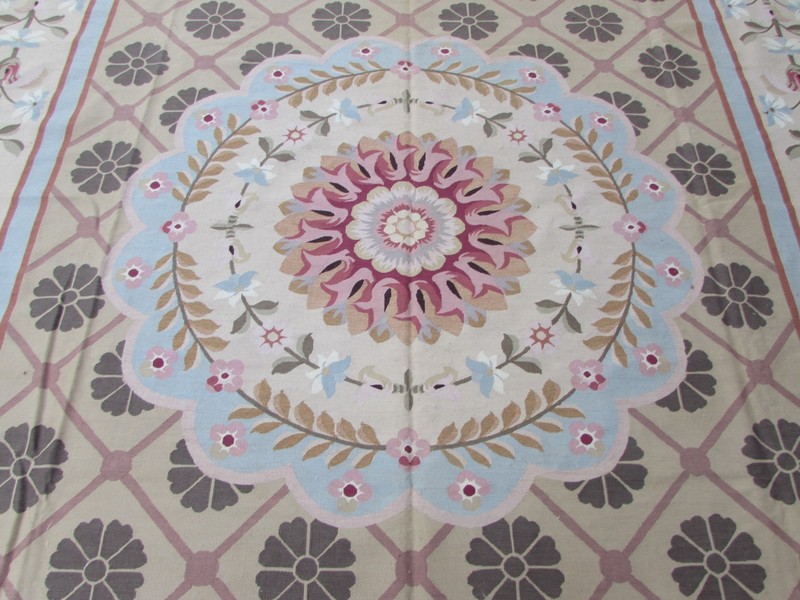 Vintage Hand Made French Design Wool Beige Green Original Aubusson 363X277cm gallery