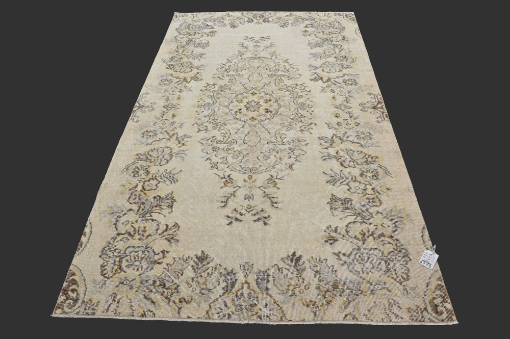 Vintage Turkish Oushak Rug, Beige 5x8ft, Handmade Wool, Bohemian Anatolian