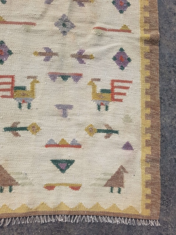 Vintage Handmade Traditional Figural Brown Kilim Floor Rug Carpet 128x68cm gallery