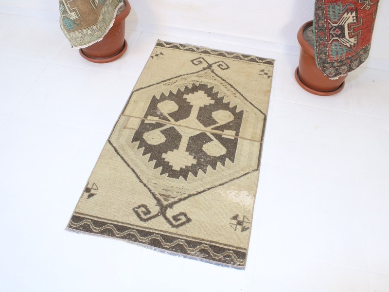 2x4 Beige Brown Accent Rug, Handmade Mini Wool Rug, Small Area Rug, 2.4x4.3 Ft gallery