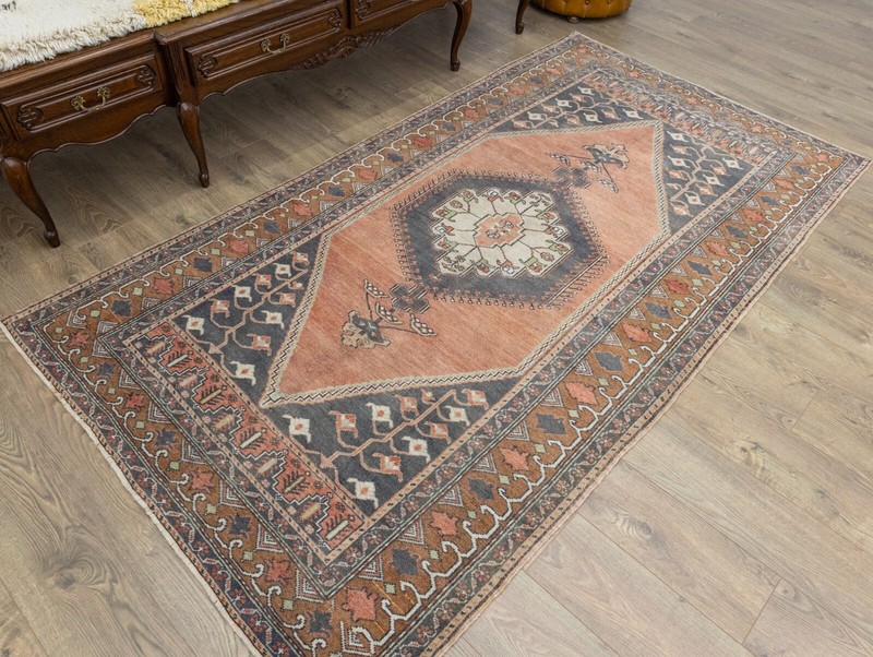 Faded Turkish Anatolian Tribal Wool Area Rug 4.8x8.9 ft Hand-woven Oushak Carpet gallery