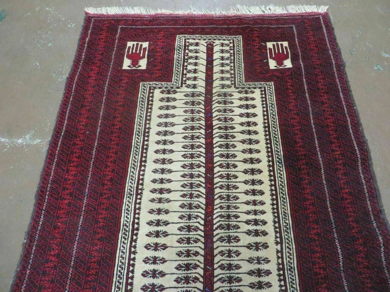 3' X 5' Antique Handmade Turkoman Balouchi Prayer Wool Rug Khamesh gallery