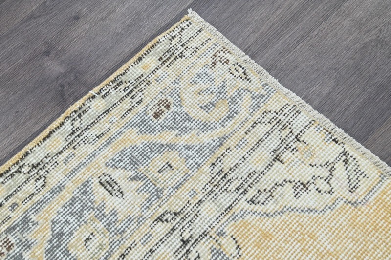 Vintage Turkish Runner Rug 2x7ft BEIGE Handmade Anatolian Oushak Hallway Wool gallery