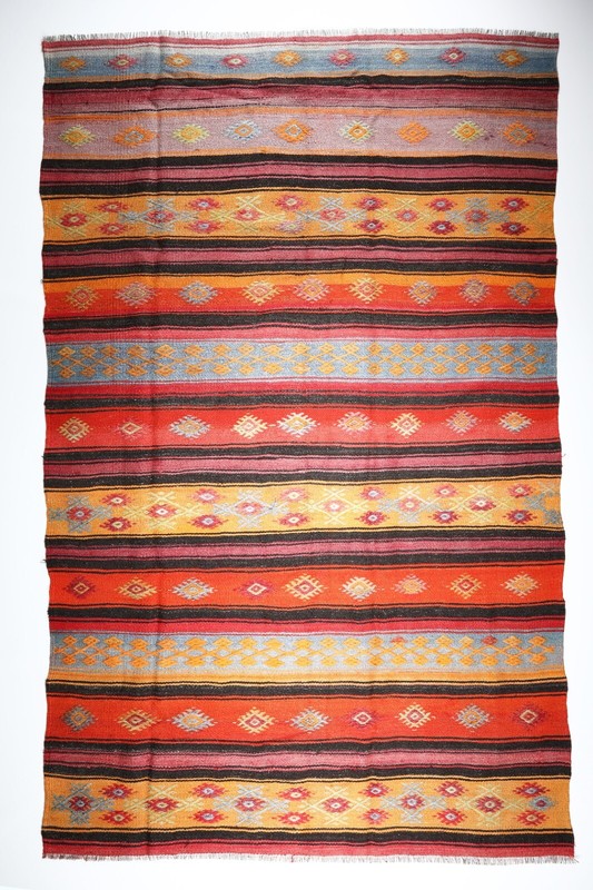 One of a Kind Beautiful Multi Color Tones with Striped Design vintage Area Kilim gallery