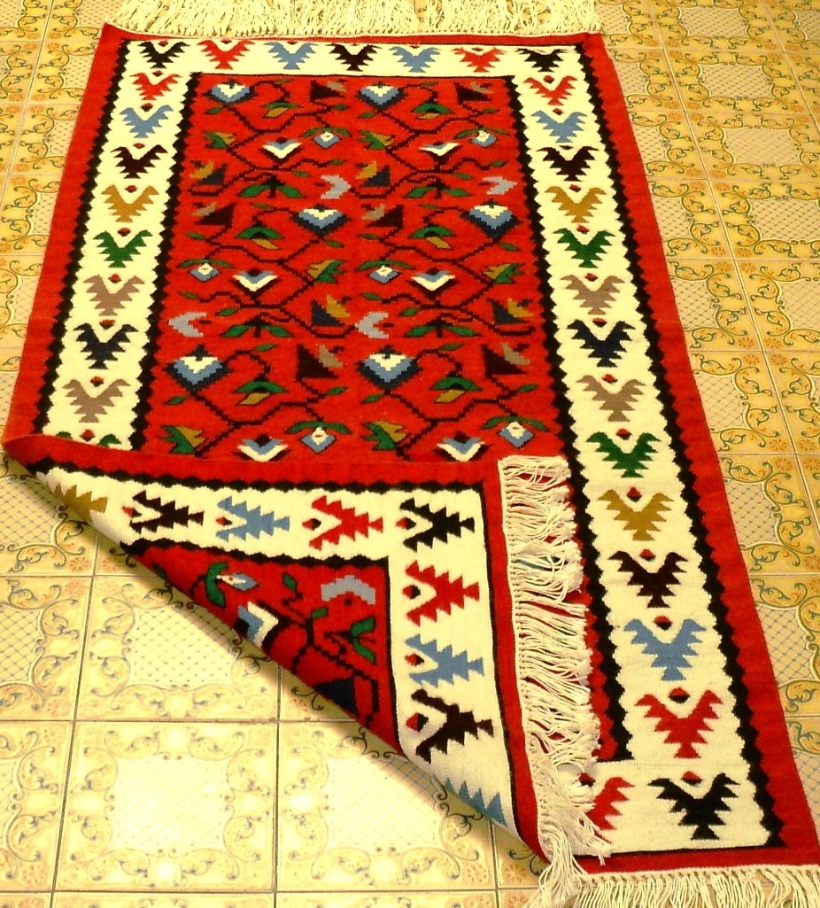 Antique vintage tribal handmade handknotted kilim rug (33" x 64") pure wool #17B gallery