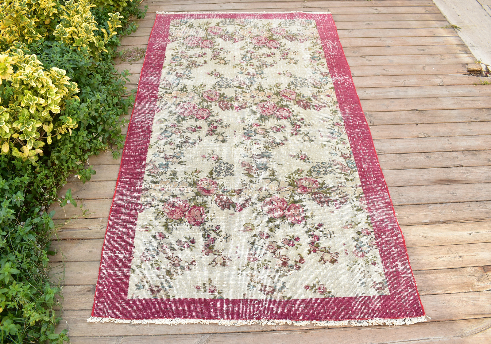 Turkish Rug 43''x77'' Vintage Light Color Floral Oushak Carpet 111x198cm 3x6 gallery