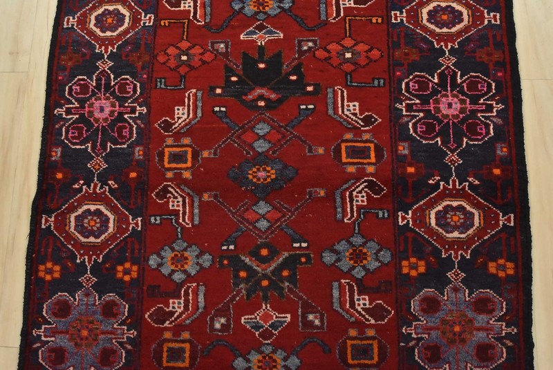 Vintage Tribal Runner 3’6” x 9’8” Red Wool Hand-Knotted Oriental Rug gallery