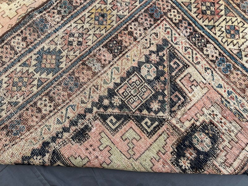 Cream Black Distressed Low Pile Rug 4x9 ft Hand Knotted Turkish Vintage Carpet gallery