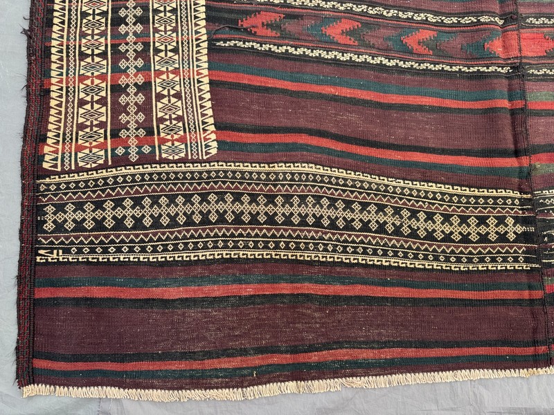 6'8x12'8 ft Vintage Afghan Baluchi Kilim Handwoven Wool Flatweave Rug gallery