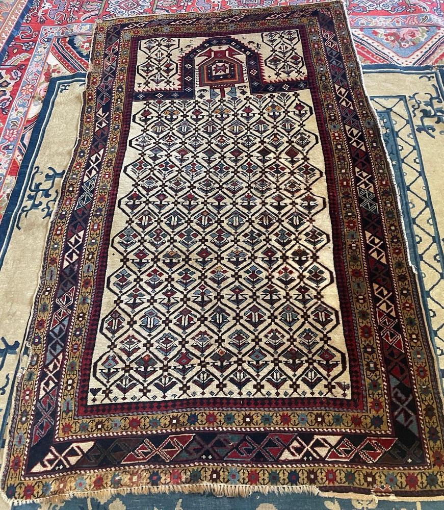 Antique Caucasian Dagestan Rug 1890 Hand Knotted Tribal Prayer 4x6 wool