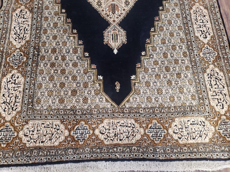 Silk Oriental Rug 3x5 - 4x6 Silk on Silk Top Quality Fine Handmade Black Beige gallery