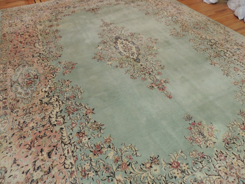 10x14 Antique Kermaan Oriental Area Rug wool Pastel Green Pink Salmon gallery