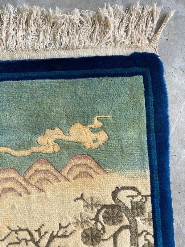 Vintage Chinese Peking Handmade Floral Multicolor Wool Rug Carpet 94x63 cm gallery