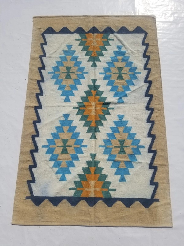 Distressed Vintage Handmade Traditional Geometric Multicolor Kilim Rug 6.8x4.3ft gallery