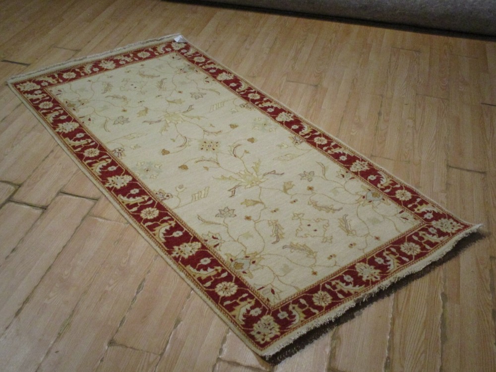 4x8 FEET RUNNER BEAUTIFUL Red Border UNIQUE HANDMADE-KNOTTED WOOL RUG 585664