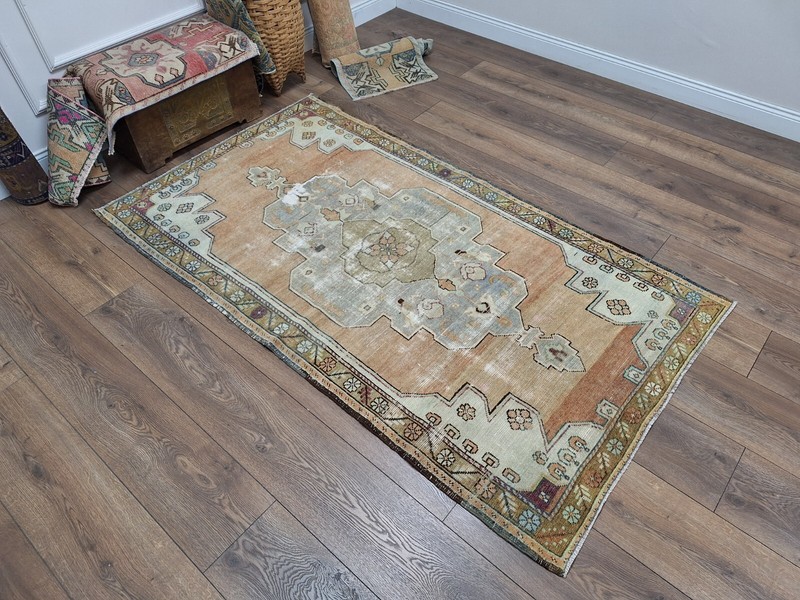 3.7x7.2 ft Orange Turkish Rug, Anatolian Rug, Oriental Rug, Antique Wool Rug gallery