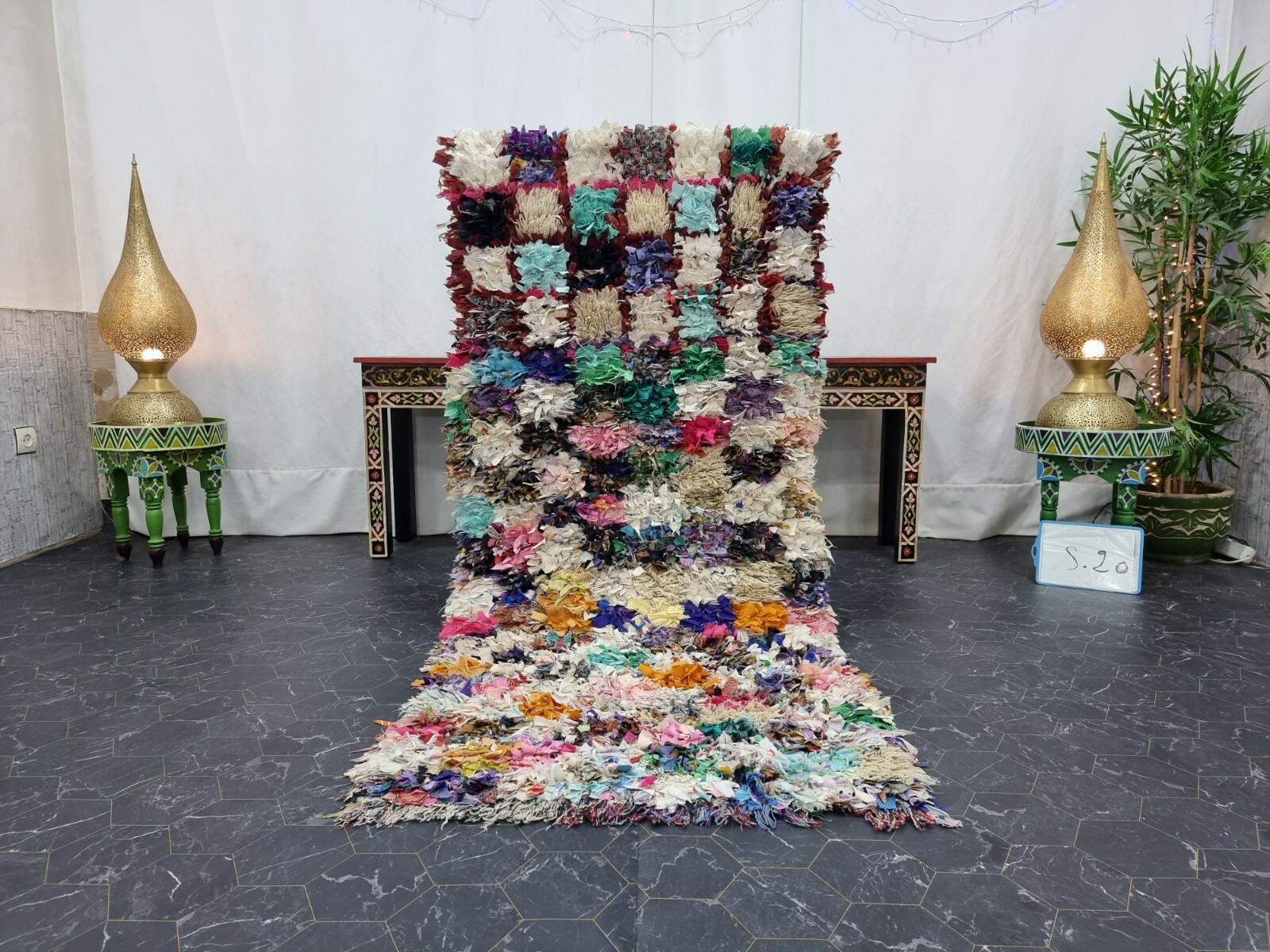 Moroccan Handmade Vintage Boucherouite Rug 2'8''x6'2'' Checkered Multicolor Rug gallery