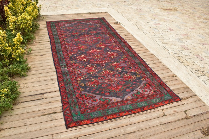 Caucasian 4x10 Rug 56''x126'' Handwoven ANTIQUE Vintage Sumak Kilim 145x323cm gallery