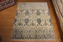 5′ X 7′ HANDMADE made out of 100% NATURAL WOOL BEIGE BACKGROUND BLUE RUG 5X7
