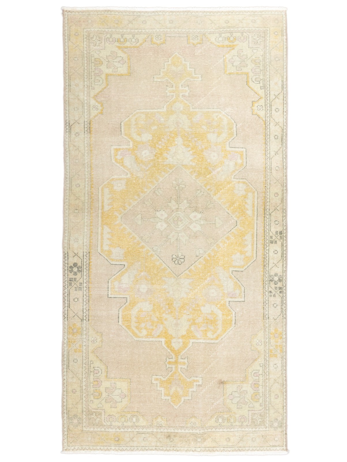 Faded Vintage Turkish Rustic Rug 4.1x8 ft Hand-Knotted Oushak Large Wide Runner gallery