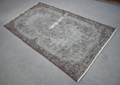 Turkish Rug 46” x 83” Vintage Over Dyed Gray Rug Handmade Painted Wool Rug