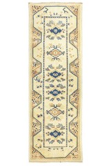 Hand-Knotted Turkish Oushak Runner 2.9×8.5 ft – Ivory Blue – Quiet Luxury Rug