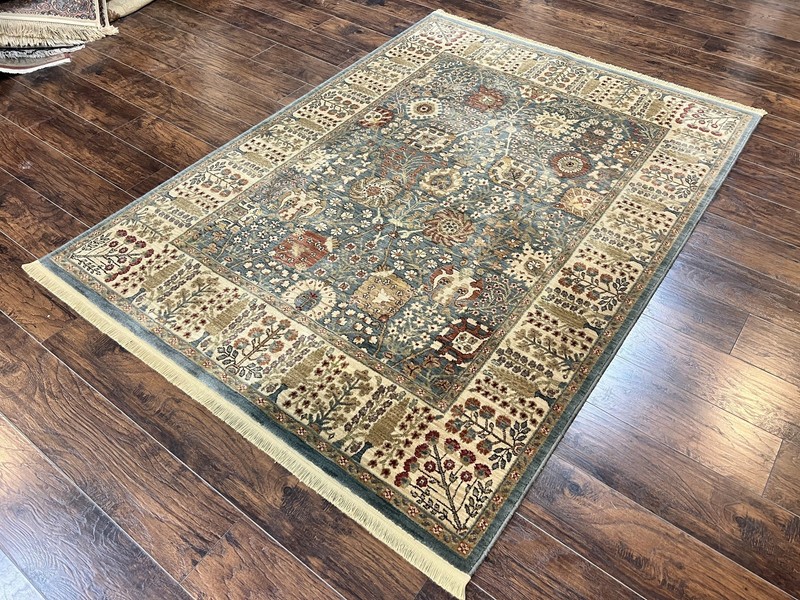 Belgium Power-Loomed Rug 5.6 x 7.6 Green and Cream Vintage Oriental Carpet gallery