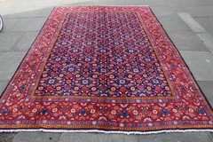 Vintage Hand Made Traditional Oriental Wool Blue Red Large Long Rug 293x197cm