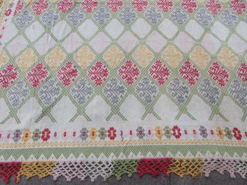 Textile Vintage Traditional Hand Made European White Cotton Textile 240x215cm gallery