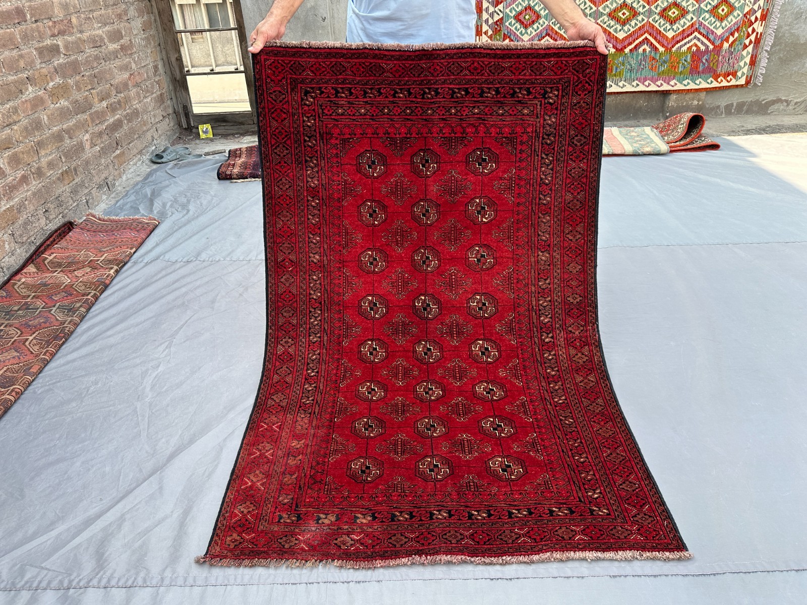 3'4 x 5'1 ft Vintage Turkmen Bukhara Rug Hand Knotted Red Wool Oriental Carpet gallery